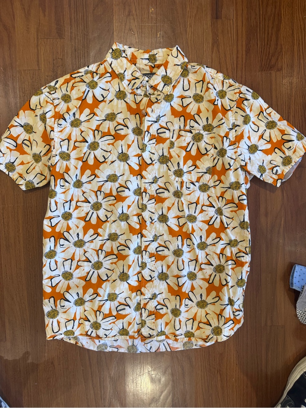 Men's Orange Floral Short-Sleeve Button-Down Shirt